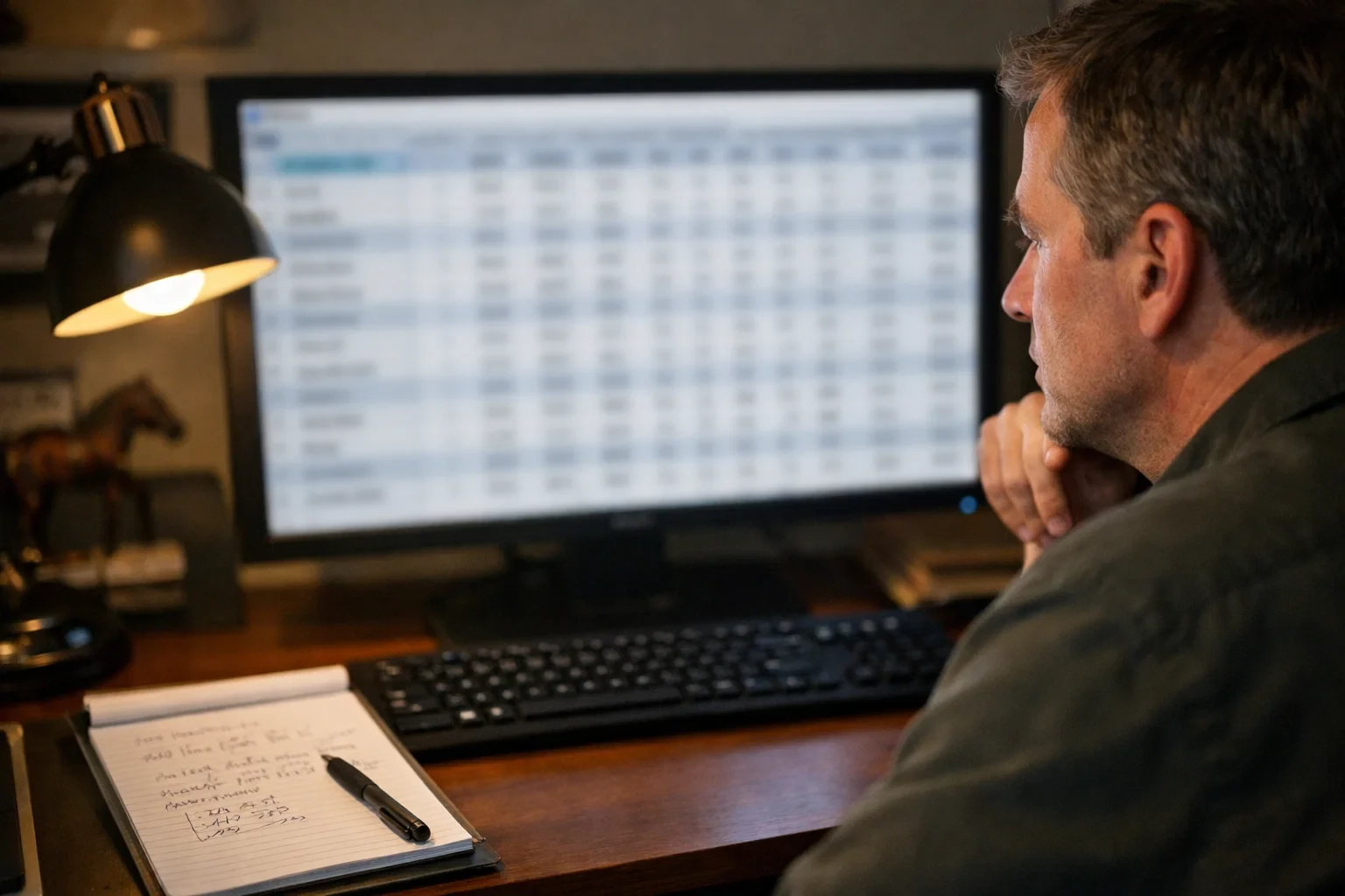 Person analyzing speed figures on computer screen