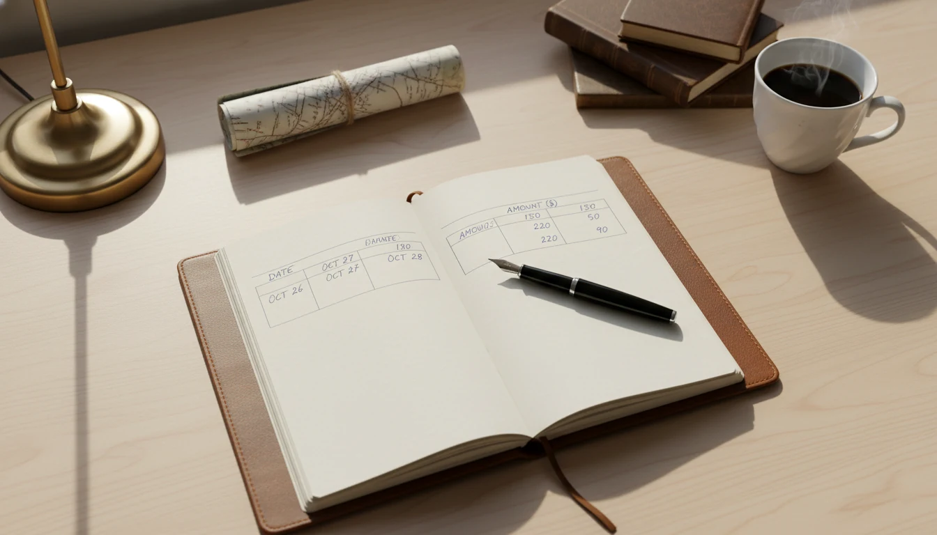 Notebook with betting records and pen on wooden desk