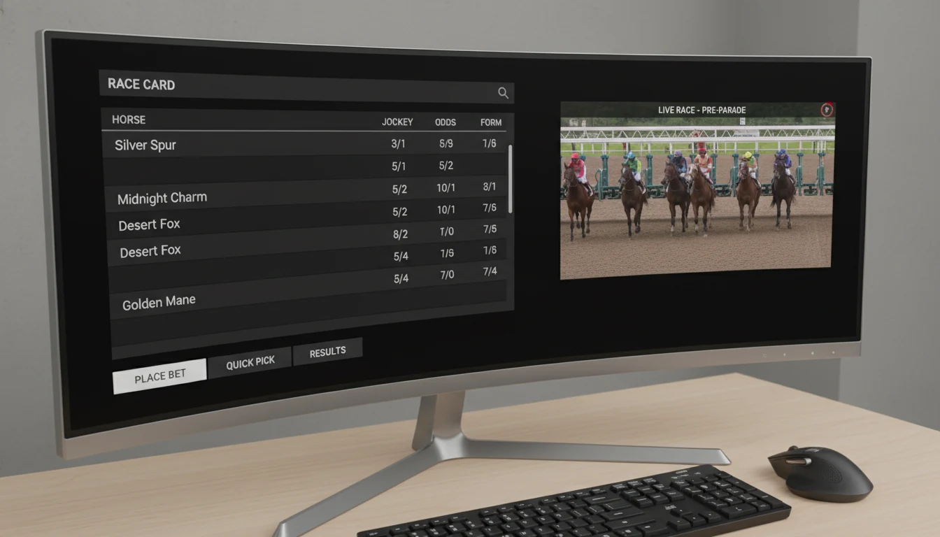 Computer screen displaying horse racing betting interface