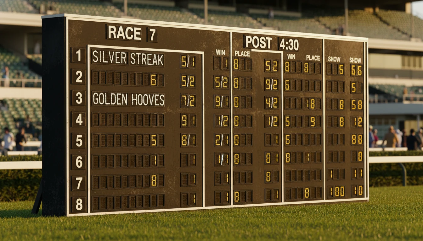 Tote board displaying fractional odds at racetrack