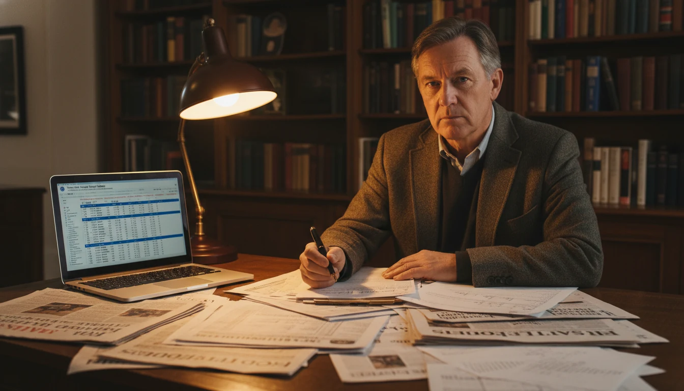 Focused handicapper analyzing horse racing data